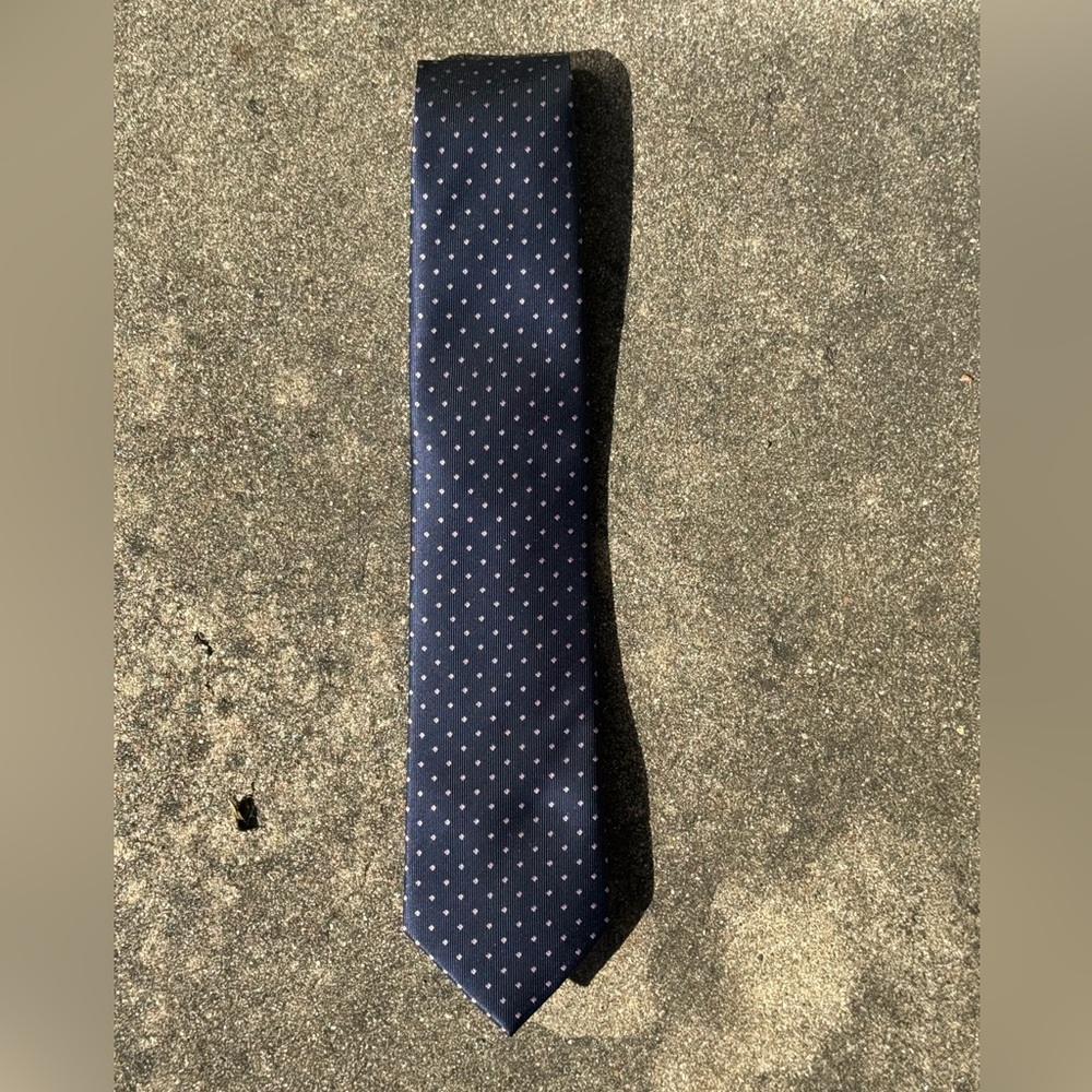 Louis’s Italian Neckwear Brand Navy with lt Purple Polka Dot Tie